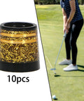 10 Pack Tapered Golf Iron Ferrules Glitter Inner Gold Finish 0.370 Sleeve For Tapered Shaft Wedge Iron Club shown on grass