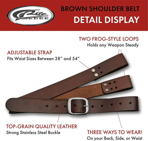 Adjustable Genuine Leather Sword Belt For Costume And LARP with frog loops and stainless steel buckle, brown 38 to 54 inches