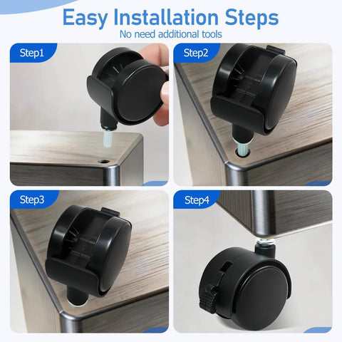 Easy installation steps for Heavy Duty Swivel Caster Wheels With Locking Brakes And Smooth Rolling Motion.
