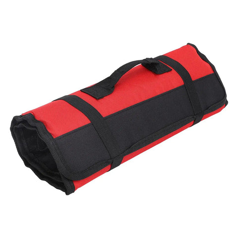 Multifunctional Chef Knife Roll Bag With 20 Slots For Home Kitchen Travel And Camping, Portable Cutlery Organizer In Canvas Red folded