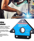 Must Have Welding Positioner With Strong Magnetic Base For Precise 45 90 And 135 Degree Angles On Steel Pipes Quick Fix Alloy Steel Tool, showing a welding magnet in use.