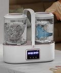 Slick Portable Ultrasonic Underwear Washing Machine With 4000mAh Cordless Battery For Dorms Hotels Rvs And Campsites No Sweat Top Tier Travel Laundry Care in action with two tubs washing garments.