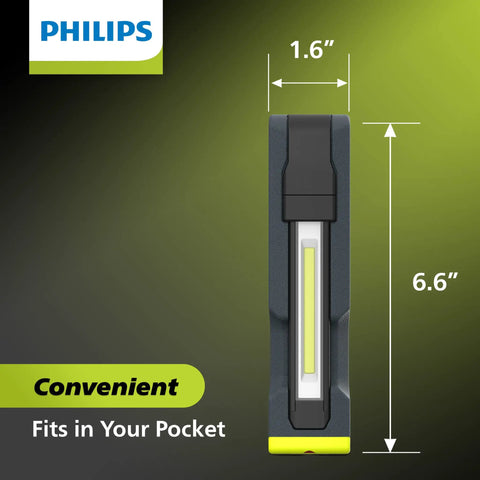 Slim Rechargeable LED Work Light With Magnetic Base And Hook, compact 6.6 inch length, 1.6 inch width, convenient size