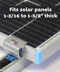 SPEC158 5 Pack Solar Panel End Clamps for 1-5/8 In Steel Strut Channel With Cone Nuts, showing installed clamp on panel