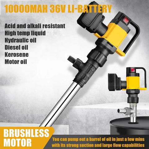 Heavy Duty 1000W Electric Drum Pump With 36V Rechargeable Battery For Fast Fuel Transfer Of Diesel Kerosene Water Includes Hose High Flow 130L Per Min And 7M Lift Power Brushless Motor