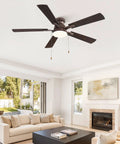 LEDIARY 52inch Ceiling Fans with Light Pull Chain and Remote Control Brown, mounted in modern living room with white decor.