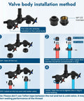 Valve body installation method for Wall Mounted Outdoor Shower System With Matte Black Finish Featuring A 6 Inch Square Rainfall Shower Head, Handheld Spray, Double Cross Handles, Adjustable Slide Bar, And A Two Function Exposed Shower Kit For Easy Outdoor Rinsing.