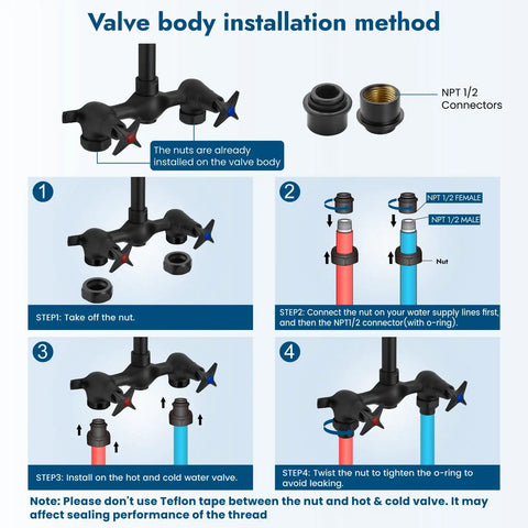 Valve body installation method for Wall Mounted Outdoor Shower System With Matte Black Finish Featuring A 6 Inch Square Rainfall Shower Head, Handheld Spray, Double Cross Handles, Adjustable Slide Bar, And A Two Function Exposed Shower Kit For Easy Outdoor Rinsing.