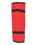 Side view of a rolled Multifunctional Chef Knife Roll Bag With 20 Slots For Home Kitchen Travel And Camping in canvas red.