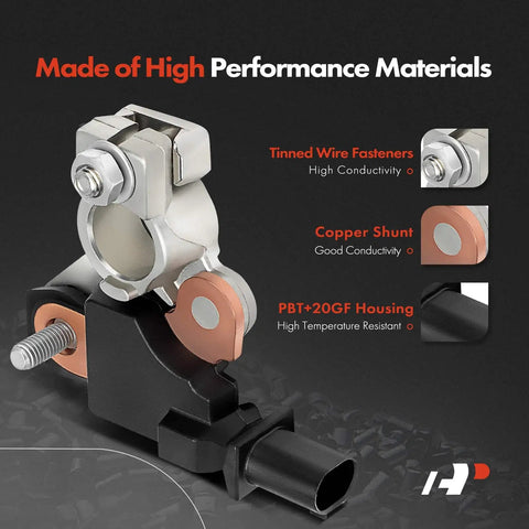 Direct Fit Battery Current Monitor Sensor Module with Prewired Pigtail Harness Connector highlighting copper shunt and tinned fasteners.