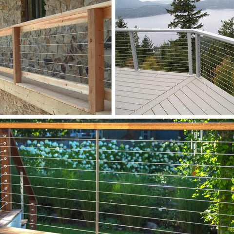 Deck railing views using 1/8 Inch T316 Stainless Steel Wire Rope Cable 300 Ft For Deck Railing Kit Aircraft Grade 7x7 Construction