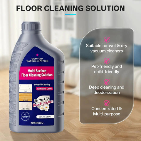 70.54 Fl Oz All Purpose Cleaner For Robot Vacuums And Mops With Low Foam Formula bottle labeled Multi-Surface Floor Cleaning Solution