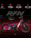 Kids Electric Bike For Ages Four To Eight With 12 Inch Lightweight Frame Dual Speed Up To 10 MPH And 10 Mile Range Powered By A 24V 170W Motor With 12x2.4 Inch Tires A Perfect Birthday Gift For Little Riders, red kids electric bike side view