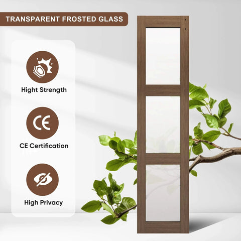 Bifold Glass Barn Door Kit 36 Inch With Hardware Included, Dope Three-Panel Glass Slab, Solid Wood Core With MDF And Waterproof Brown PVC Surface standing upright