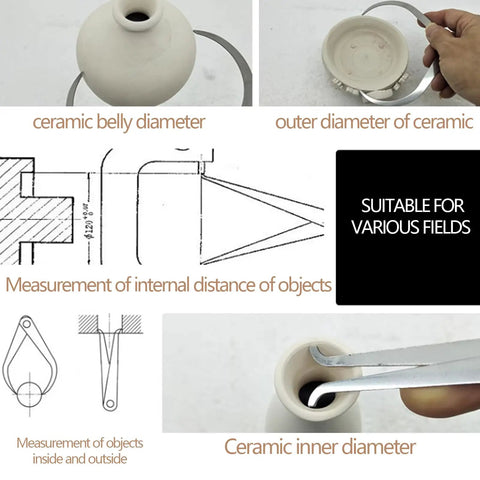 Top Tier 10 Inch Bent Leg Stainless Steel Caliper Tool For Pottery Clay Sculpting And Go To Workshop Gear measuring ceramic belly and inner diameter.