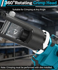 Heavy Duty Cordless Hydraulic Crimping Tool Compatible With Makita 18V Battery Including Eight Swappable Dies Electric Cable Lug Crimper for detailed crimp head.