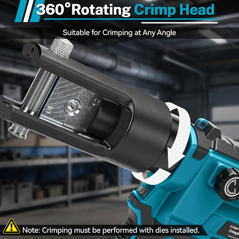 Heavy Duty Cordless Hydraulic Crimping Tool Compatible With Makita 18V Battery Including Eight Swappable Dies Electric Cable Lug Crimper for detailed crimp head.