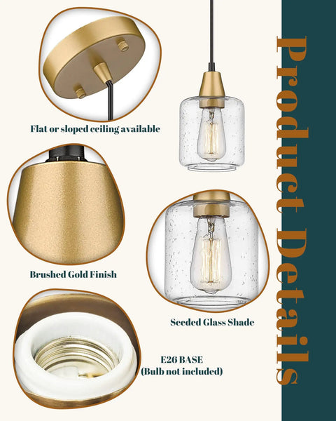 Dope Gold Seeded Glass Pendant Lights 2 Pack With Adjustable Height Industrial Farmhouse Hanging Fixtures Product Details