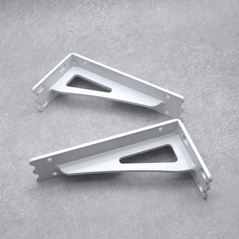 Rock Solid Heavy Duty Floating Shelf Brackets Set Two Pieces Industrial Wall Mounted L Braces Built Tough Thickened Steel zero flex L support, white color.