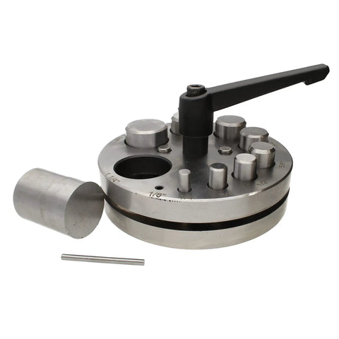 Pro Grade Heavy Duty Steel Circle Disc Cutter Set With Ten Punches And Die Cuts From One Eighth To One And A Quarter Inch Diameters