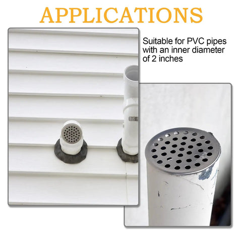 2 Inch Vent Pipe Cover Kit With PVC Termination Caps And 304 Stainless Steel Mesh Screens Exhaust End Caps for roof vent