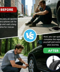 Comparison of car tire repair before and after using 60 Piece Tire Repair Kit With Rubber Nails And Screw Plugs, Includes Screwdriver
