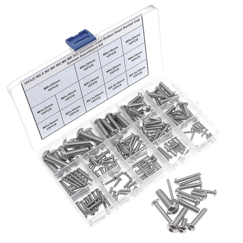 Dope Metric Socket Cap Screws Set 185-Piece Assortment Kit, M2.5 M3 M4 M5 M6 M8, Stainless Steel 304 in clear case.