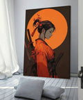 Anime Samurai Girl Sunset Canvas Wall Art Prints Fade Resistant Classical Home Decor For Bedroom Bathroom Living Room Office 12x18 Inch side view with swords