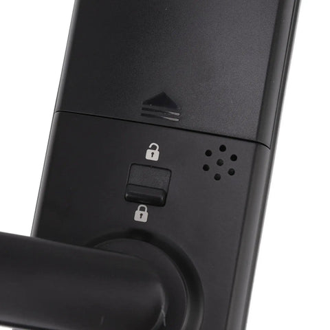 Close-up of the lock mechanism on the Heavy Duty Smart Door Lock featuring touch controls and biometric scanner.