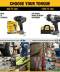 High Performance 1/2 Inch Cordless Impact Wrench Dishes Out Sick 900 Ft Lbs Of Raw Torque Compatible With Dewalt 20V Battery for auto repairs.