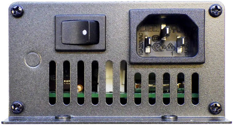 Back view of 24V 5A Pro Grade Smart Aircraft Battery Charger with power switch and vent, for Lead Acid Batteries including various models.