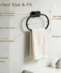 Self Adhesive Towel Ring Matte Black Stainless Steel Rustproof Wall Mounted Bathroom Towel Holder SUS 304 Durable