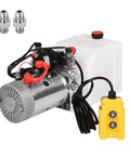 12V Hydraulic Power Pack With 3200 PSI Dual Acting Pump for dump trailers and car lifts, shown with control unit and connectors