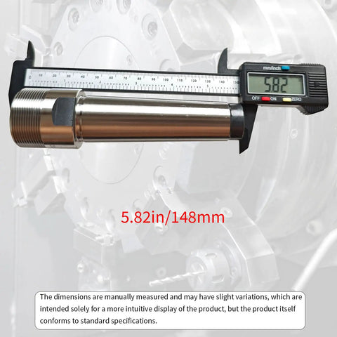 MT4 ER32 Collet Chuck With M16 Drawbar Thread measured with caliper, showing 5.82 inches for CNC milling