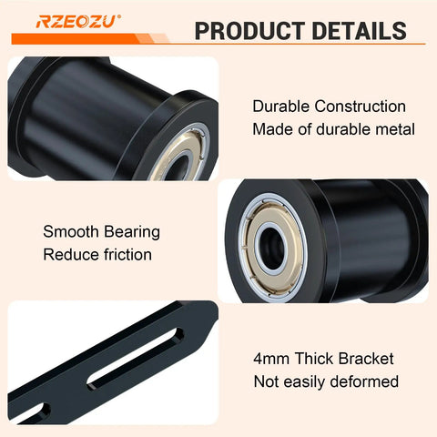 Close-up of Universal Mini Bike Chain Tensioner With Roller Bracket showing durable metal construction and smooth bearing.