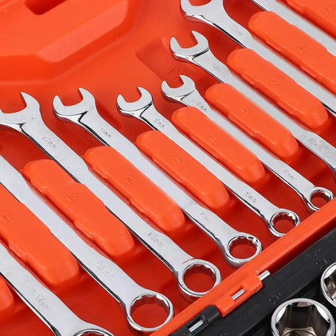 Open-end wrenches from Must Have 61 Piece Socket Set With Ratchet Wrench Sleeve Heavy Duty Steel Auto Repair Tool Kit