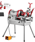 Top Tier 900W Electric Pipe Threader Machine With Foot Pedal For Nailing Smooth Half To Four Inch Cuts And Deburring Plumbing Jobs Made Dead Simple Heavy Duty Shop Essential Gear, featuring red and silver design.