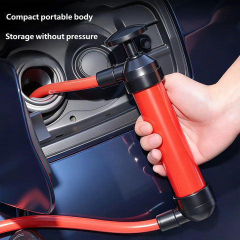 Grab This Nifty Manual Oil Extractor Pump Suction Tool For Quick Car Fluid Removal And Routine Maintenance Draining Without Any Power Cord Hassle, red portable hand pump in action.