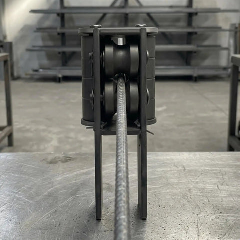 Feed Inlet Assembly For Steel Bar Straightening Machine Heavy Duty Beefy Metal Component With Legs And Guide Eyelet Black Industrial Repair Part for rebar feeding
