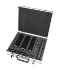 Steel Dragon Tools 1.5–2.5 in dry diamond core drill bit kit in metal case with 3 black bits and hex-SDS adapters.