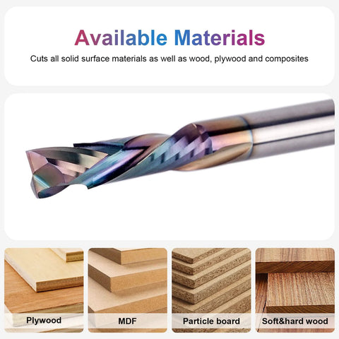 SpeTool 5pc spiral router bits with 1/4 in shank and 1 in cutting length, TAC-coated carbide bits for woodworking