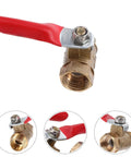 Tough As Nails Four Inch Mini Ball Valve With Slick Lever Handle and versatile male female threaded ends, showing copper body and red handle.