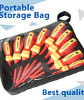 Insulated Electrician Screwdriver Set 9 Piece 1000V With Voltage Tester, 4 Phillips And 5 Slotted Magnetic CRV Tips in storage bag