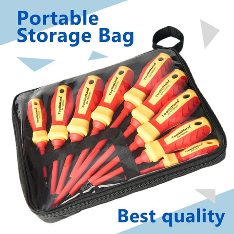 Insulated Electrician Screwdriver Set 9 Piece 1000V With Voltage Tester, 4 Phillips And 5 Slotted Magnetic CRV Tips in storage bag