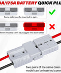 Four Pack 50 Amp Battery Quick Connectors For Anderson Style Connectors Heavy Duty 6 To 12 Gauge Wire Patches For 12V 24V Or 36V Systems No Fuss Plug And Play Install, white connector with red and black wires