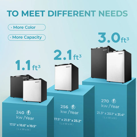 Keep It Frosty with This Dope 2.1 Cu Ft Upright Mini Freezer Rocking a Sleek Stainless Steel Door, different size options displayed.