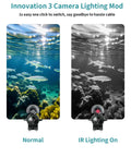 Comparison of underwater fish images; left with normal lighting and right with infrared from Underwater Fishing Camera With Infrared Night Vision, 220 Degree Wide Angle, Portable Fish Finder With 100 Ft Cable, 4.3 Inch LCD, Upgraded HD Lens For Ice, Lake, Boat And Kayak Fishing, See More Catch More
