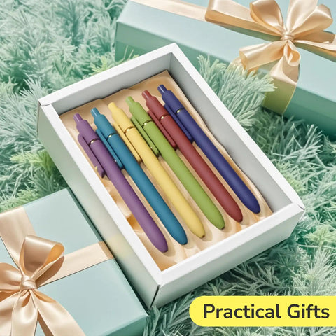 Colorful Gel Pen Set, 6 Pack Fine Point 0.5mm Colored Ink Pens in gift box with Christmas theme, smooth writing, vintage gold finish.