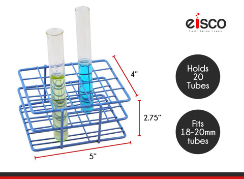 Blue Epoxy Coated Steel Wire Test Tube Rack for Labs, 20 Holes, Fits 18 to 20mm Tubes, 4 by 5 Grid, 5 by 4 by 2.75 Inch