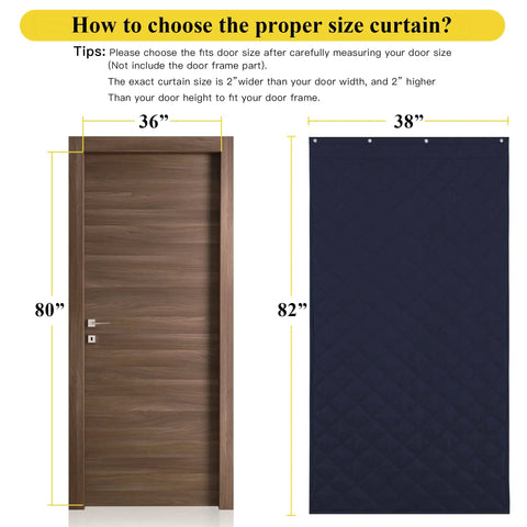 Thermal Insulated Door Curtain That Fights Drafts and Helps You Save On The Heating Bill, 38x82 Inch size guide next to doors.